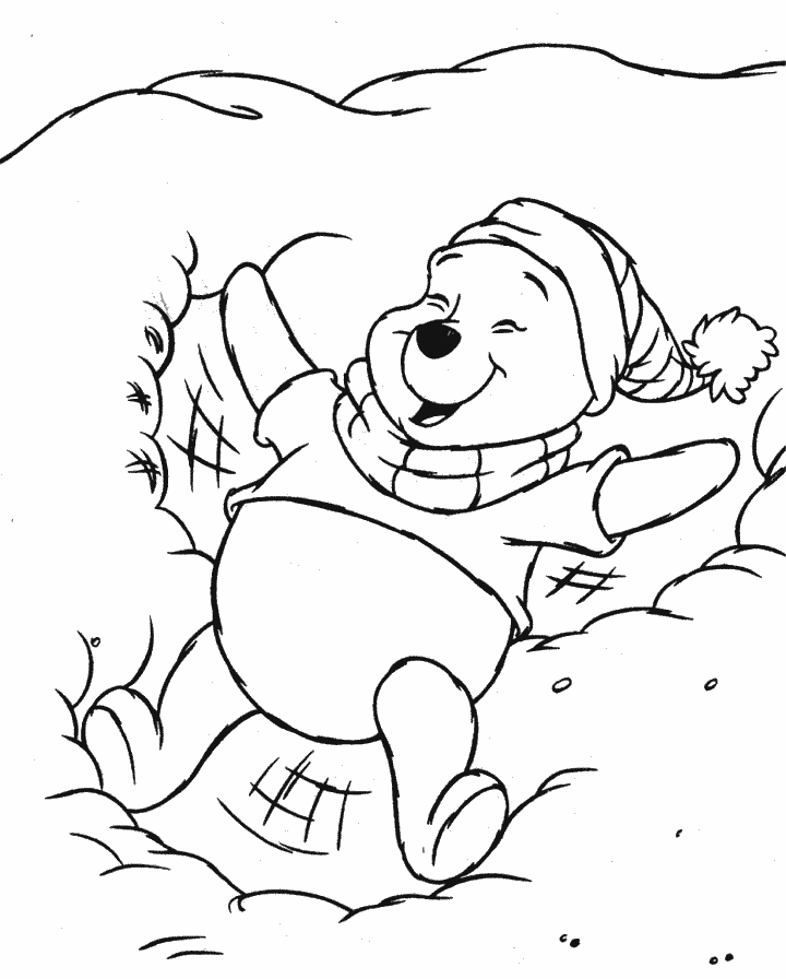 coloriage Winnie joue dans la neige